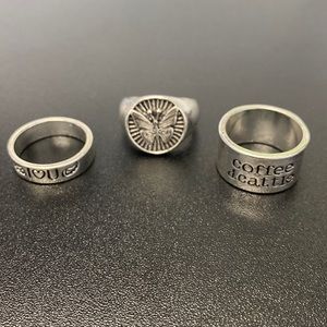 3 Bohemian Silver Tone Rings